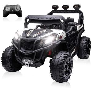 ANPABO Carro, Carrinho Elétrico 2 Assentos 12V, com Luzes de LED e Controle Remoto, Branco