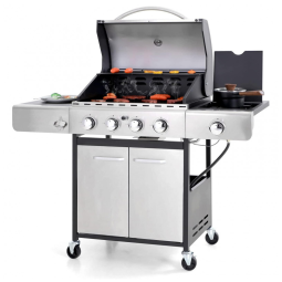 Churrasqueira a Gás 42000 BTU com 4 Queimadores e Grelhas de Ferro Fundido, Sophia William, Prata