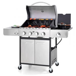 Churrasqueira a Gás 42000 BTU com 4 Queimadores e Grelhas de Ferro Fundido, Sophia William, Prata