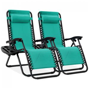 Conjunto de 2 Cadeiras Reclináveis de Gravidade Zero em Aço com Encostos Ajustáveis, Almofadas e Bandejas de Suporte,Best Choice Products