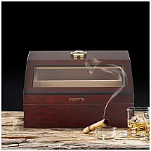 Humidor de Madeira P PIPITA Marrom Topo de Vidro Temperado para 25-50 Charutos com Umidificador e Higrômetro
