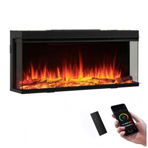 Lareira Elétrica de Embutir A49x109L cm com Chamas Multicoloridas, Temporizador, Vista Lateral, Termostato Ajustável e Compativel com Alexa