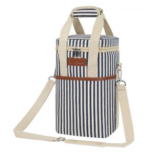 Bolsa Térmica Para Transporte de Vinhos OPUX até 4 Garrafas, Branco Listrado