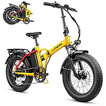 Bicicleta Elétrica para Adultos 7 Velocidades até 96km com Pneus Gordos, 48V 750W, Hipeak, Amarela