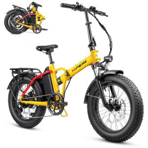 Bicicleta Elétrica para Adultos 7 Velocidades até 96km com Pneus Gordos, 48V 750W, Hipeak, Amarela