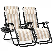 Conjunto de 2 Cadeiras Reclináveis de Aço com Sistema de Gravidade Zero e Bandejas Porta-Copos,Best Choice Products
