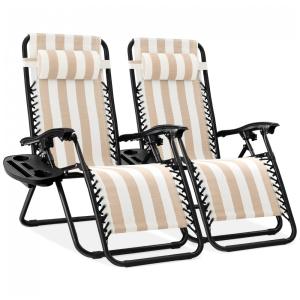 Conjunto de 2 Cadeiras Reclináveis de Aço com Sistema de Gravidade Zero e Bandejas Porta-Copos,Best Choice Products