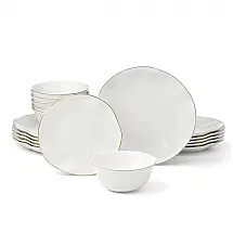 Aparelho de Jantar Lenox Blue Bay White 18 Peças Porcelana Serviço para 6 Friso de Ouro