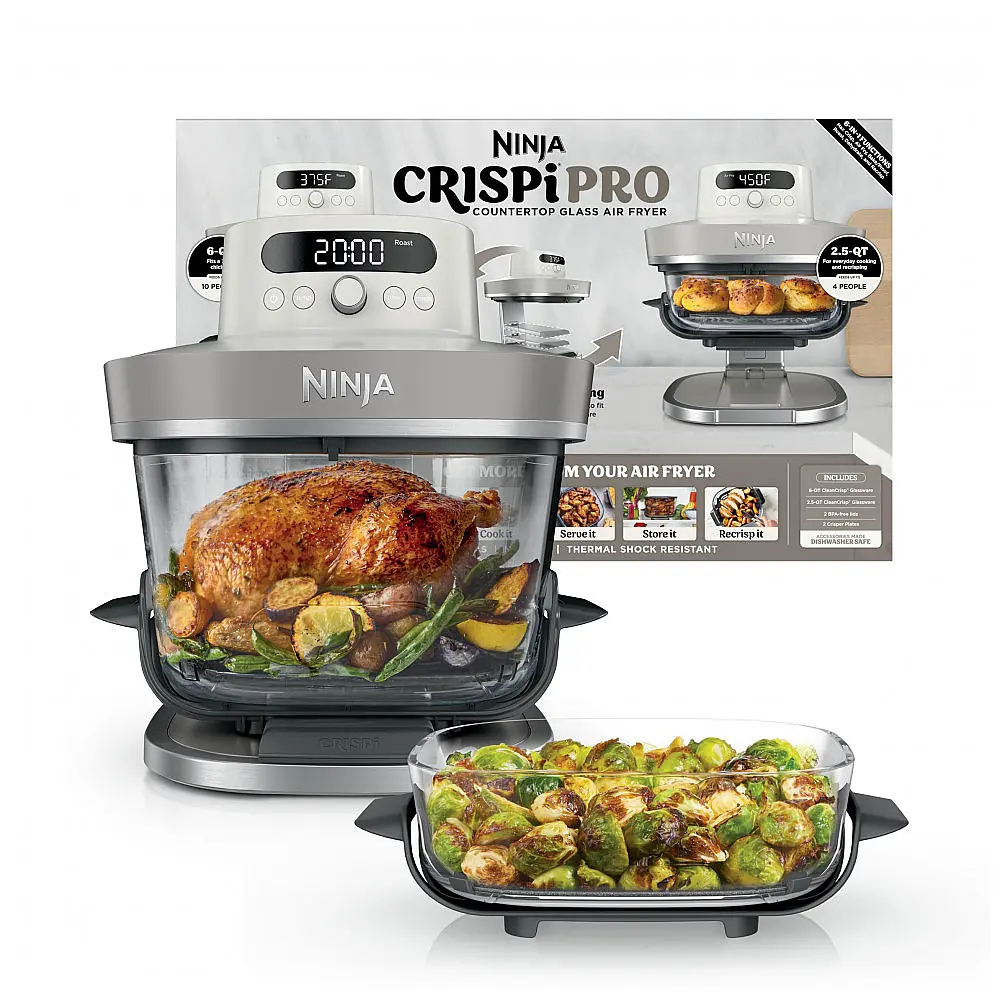 Fritadeira de Ar Ninja Crispi Pro Glass 6 em 1 5,7 L (6 qt) 1800W Cor Bone Air Fry