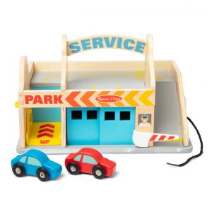 Posto de Gasolina Infantil de Madeira com 2 Carros e Lava Jato para Crianças Acima de 3 Anos, Melissa & Doug