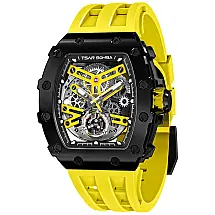 Relógio Masculino Analógico Automático Mecânico a Prova dÁgua 50M com Pulseira de Silicone, TSAR BOMBA TB 8208SGLZ, Amarelo