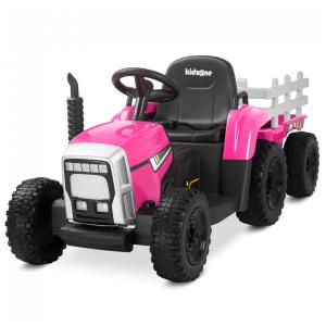 Trator Elétrico Infantil com Pneus de EVA e Motores Duplos de 35W, 12V 7AH, Kidzone, Rosa