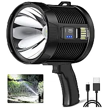 Lanterna LED Recarregável com 6 Modos e 10.000 Lúmens, MILAOSHU, Preta