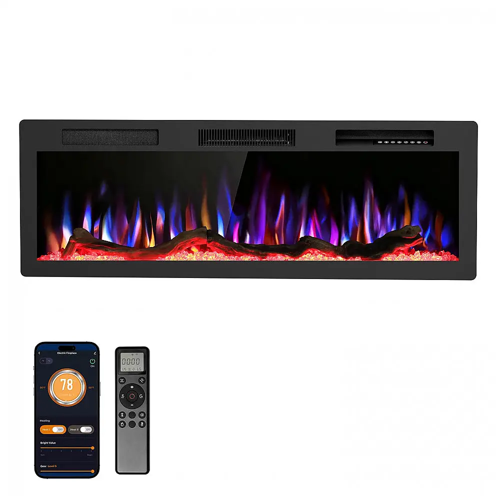 Lareira Elétrica R.W.FLAME 127x44cm 1500W WiFi Alexa Sons Embutir 110V