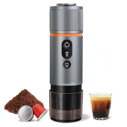 Máquina de Café Portátil USB para Carro com Bateria para Acampamento, 12V, CONQUECO, Prata