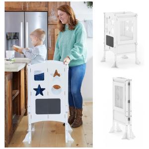 Banqueta Torre de Aprendizagem Dobrável Guidecraft Classic Kitchen Helper Branca Madeira Bétula Altura Ajustável