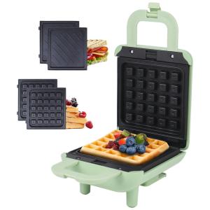 Máquina de Waffle Antiaderente, Aço Inoxidável, 900W, 110v, HENGBO, Verde