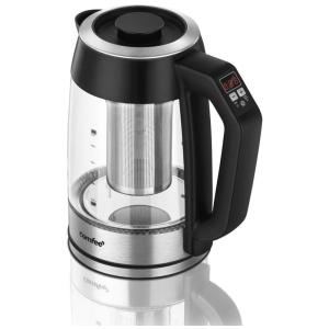 Chaleira elétrica, 1,7L, Aço Inoxidável, Vidro, Transparente, 110v, COMFEE Kettle MK 17G01B E5, Preto