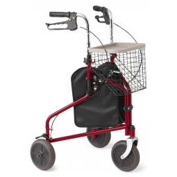 Andador Adulto Idoso 3 Rodas Medline com Bolsa, Suporta até 124 Quilos, Vermelho