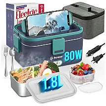 Marmita Elétrica Portátil 1,8L com Tampa Hermética e Acessórios, 12V 110V 75W, Pavezo, Azul e Verde