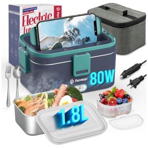 Marmita Elétrica Portátil 1,8L com Tampa Hermética e Acessórios, 12V 110V 75W, Pavezo, Azul e Verde