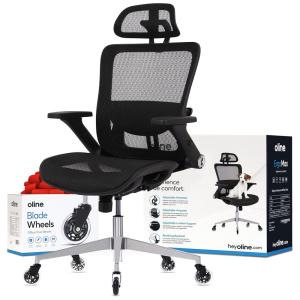 Cadeira de Escritório Ergonômica Giratória com Apoio de Braços 4D e Suporte Lombar 3D Ajustável, OLINE ErgoMax, Preto