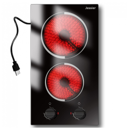 Cooktop Elétrico 2 Bocas 30,48 cm Portátil 110V Plug and Play, Cooktop Cerâmica Embutido, Controle Botão, 9 Níveis Potência