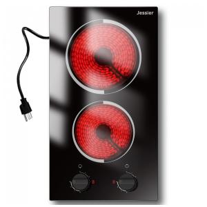 Cooktop Elétrico 2 Bocas 30,48 cm Portátil 110V Plug and Play, Cooktop Cerâmica Embutido, Controle Botão, 9 Níveis Potência