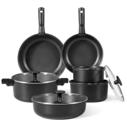 Jogo de Panelas CAROTE 13 peças Antiaderente com Alça Removível - Preto Ébano