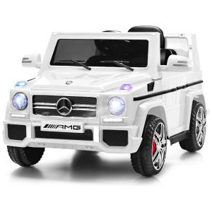 Costzon Carro, Carrinho Elétrico 12V Recarregável 1 Lugar com Controle Remoto, MP3, USB e Luzes, Branco