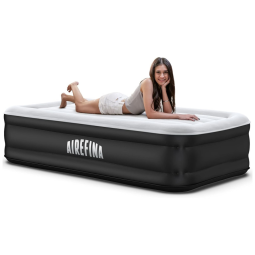 Colchão Inflável Solteiro com Bomba Embutida, Para até 250KG, Airefina, Cinza