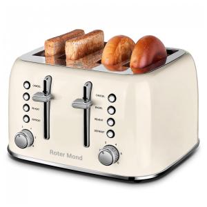 Torradeira Elétrica Retrô 4 Fatias em Aço Inoxidável com Painel de Controle Duplo Independente, Bandeja de Migalhas Removível e 6 Níveis de