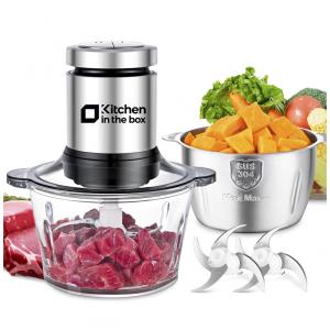 Processador de Alimentos Kitchen in the box Prata 2 x 2L 400W 2 Velocidades Tigela Inox e Vidro 110V