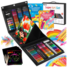 Kit Lápis de Cor Profissional com Estojo 222 peças Tintas Acrílicas, Aquarela, IBAYAM 03, Preto