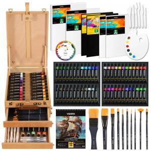 Kit de Pintura Conjunto Artístico com 78 Peças, Inclui 48 Tintas, VISWIN, Marrom