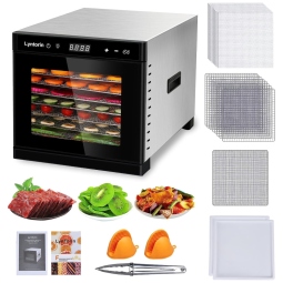 Desidratador de Alimentos com 8 Bandejas, Temporizador de 24H e Controle de Temperatura, 110V 700W, LynTorin, Preto e Prata