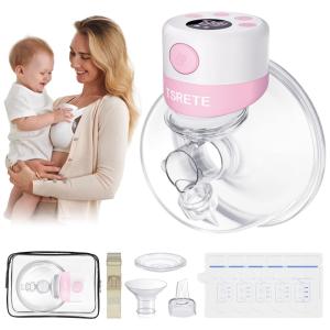Bomba Tira Leite Única Elétrica Recarregável com Painel Digital 2 Modos e 9 Níveis de Sucção, TSRETE, Rosa