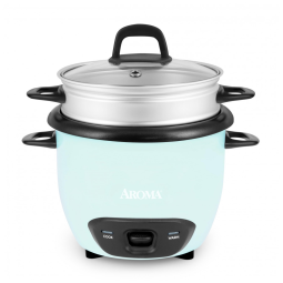 Panela de Arroz AROMA® Cozinheiro de Arroz e Grãos 6 Xícaras (Cozido),1,5L (ARC-743-1NGBL), Azul Claro. Ideal para Cozinhar Arroz, Quinoa