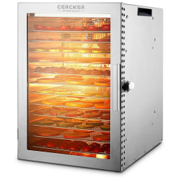 Desidratador de Alimentos com 12 Bandejas em Aço Inoxidável, Temporizador 24H e Controle de Temperatura, 110V 800W, Cercker, Prata