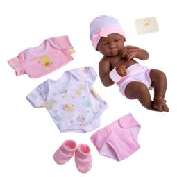 Bebê Recém-Nascido Newborn, Boneca La Newborn Nursery JC Toys c/ 8 Itens - Boneca Real Afro de 35cm c/ Acessórios