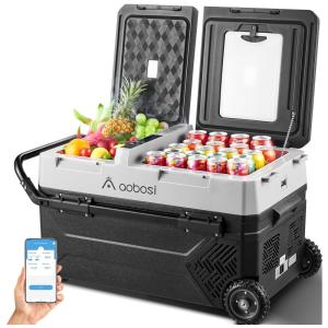 Geladeira Portátil 42L com Zona Dupla e Controle Via APP, 12 24 V DC 110 240 volts AC, AAOBOSI, Preto