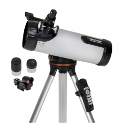 Telescópio Astronômico 60x167 com Tripé Ajustável e Montagem de Altazimute Motorizado, Celestron 114LCM, Cinza