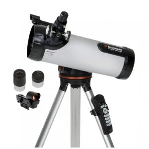 Telescópio Astronômico 60x167 com Tripé Ajustável e Montagem de Altazimute Motorizado, Celestron 114LCM, Cinza
