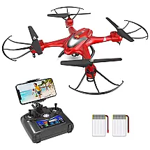 HS200 Drone com Câmera 720P HD com Vídeo e Controle Remoto e de Voz, 2 Baterias, HOLY STONE, Vermelho