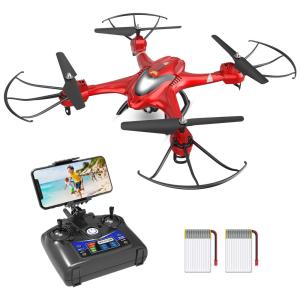 HS200 Drone com Câmera 720P HD com Vídeo e Controle Remoto e de Voz, 2 Baterias, HOLY STONE, Vermelho