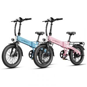 Bicicleta Elétrica Dobrável Jasion EB6 Azul e Rosa 1000W Motor Brushless Bateria Embutida Removível 48V 375Wh Pneus 20" Fat Tire 7 Marchas
