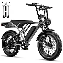 Bicicleta elétrica Jasion RetroVolt Pro cinza cinza, pneus 20x4, motor 750W pico 3000W, bateria 52V 20Ah (1040Wh), freios hidráulicos