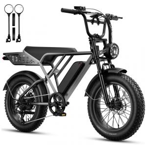 Bicicleta elétrica Jasion RetroVolt Pro cinza cinza, pneus 20x4, motor 750W pico 3000W, bateria 52V 20Ah (1040Wh), freios hidráulicos