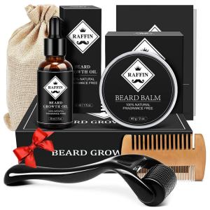 Kit para Barba Profissional Portátil com Cera e Pente, 4 Itens, RAFFIN, Preto