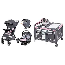 Sistema de Viagem Baby Trend Passport Cargo Rosa Bamboo com Cadeirinha e Berço Musical